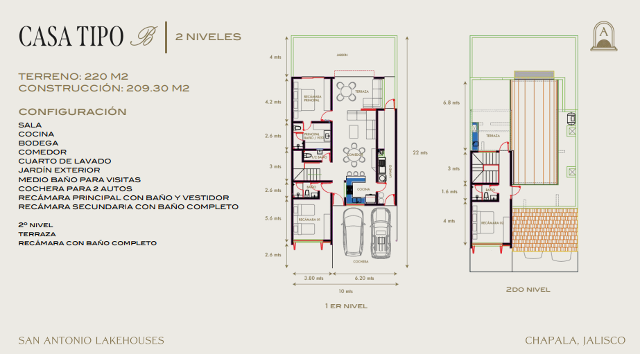 Plano casa tipo B 2 niveles