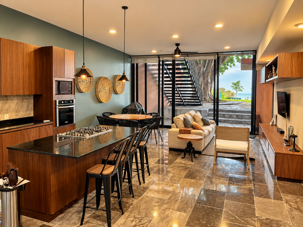 Kitchen, Living Room, Dining Room